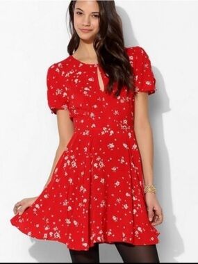 UO Kimchi Blue Red Floral Mini Dress